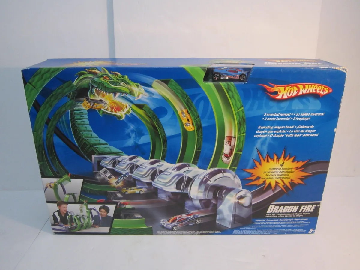 New Hot Wheels Dragon Fire Track Set (M1306) 4 Motorized Boosters with 1  Vehicle