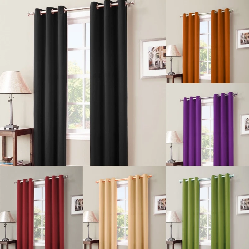 1 Set Thermal Insulated Room Darkening Blackout Window Curtain Grommet K68