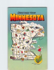 Postcard Map & Attractions Greetings from Minnesota USA