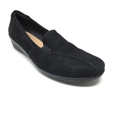 Women's Clarks Collection Casual Wedge Loafers Shoes Size 8 Black Leather AH9