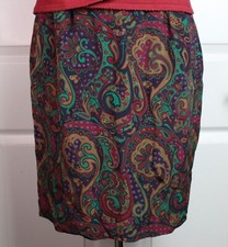 VTG Talbots Silk Paisley Jewel Tones Satin Knee Length Skirt Lined Zip Slit Sz 2