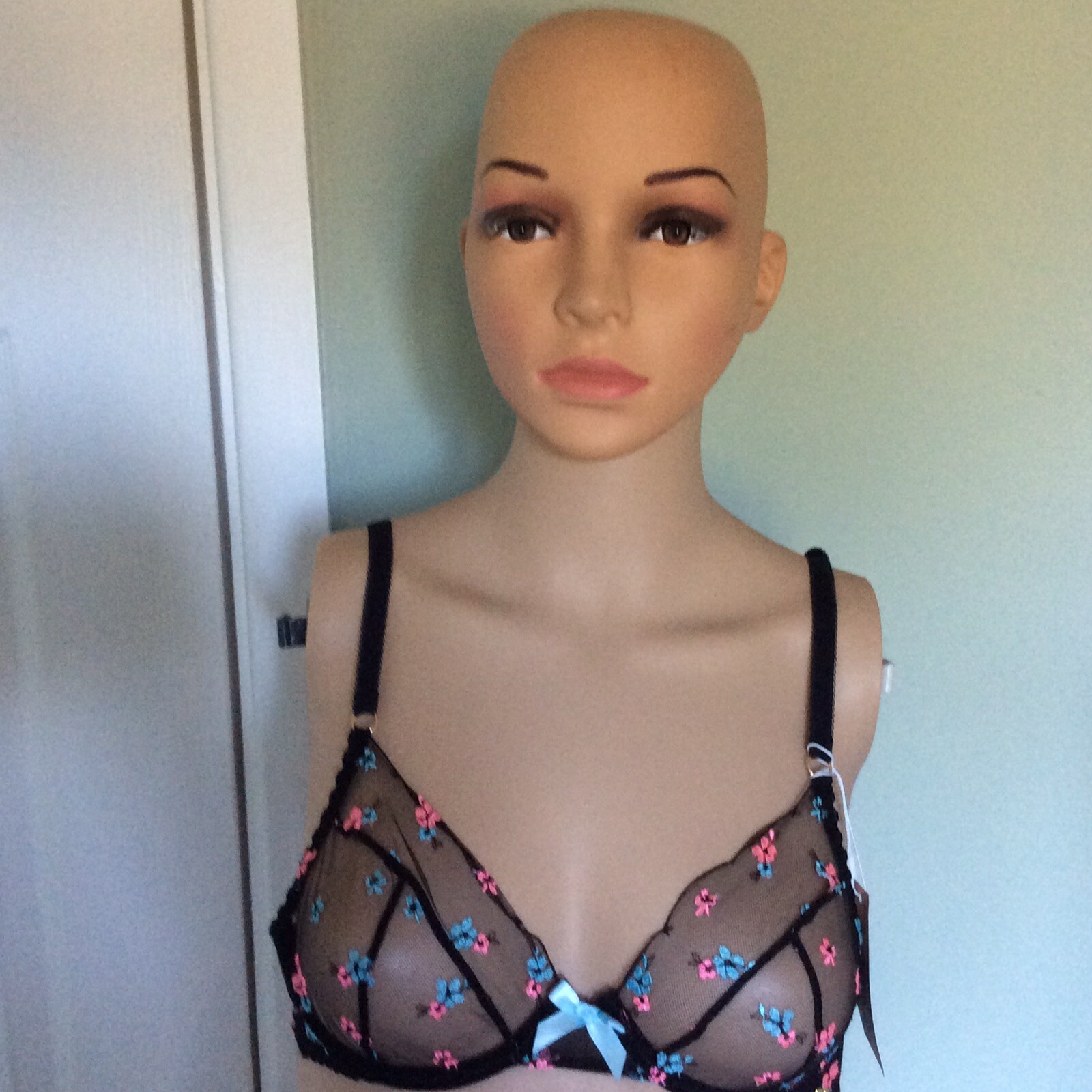 Bnwt AND/OR Elsa Floral Embroidery Plunge Bra, Black 32B