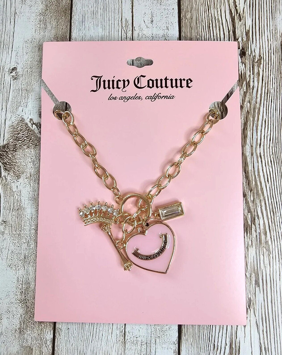 Juicy Couture Pink Enamel 1" Heart Charm Crown 17" Toggle Pendant Necklace NWT View 2