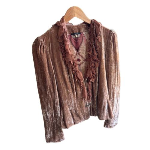 VTG Elie Tahari Taupe Velvet Silk Blazer Brown Women’s Size S Y2K Boho