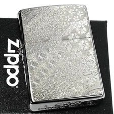 Zippo Oil Lighter Cherry Blossom Silver Plate Brass Regular Case New