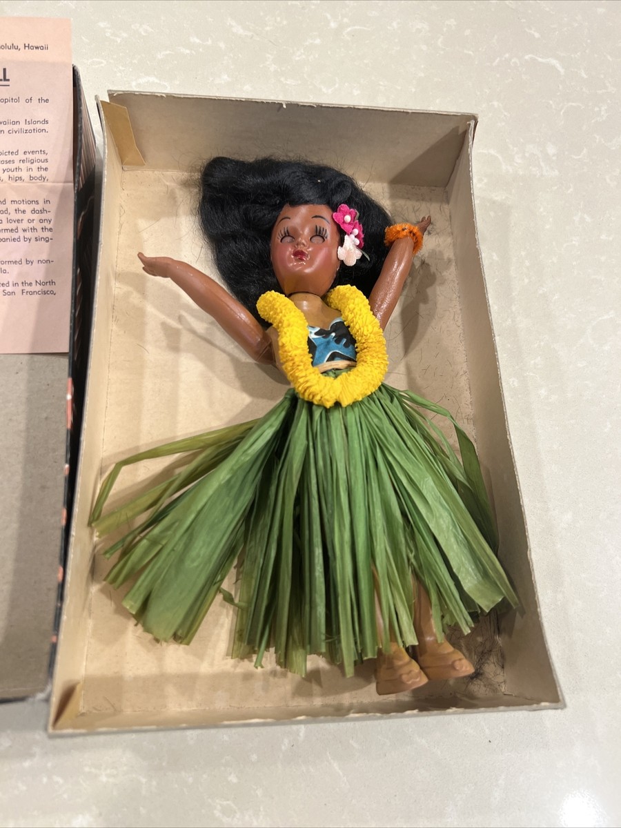 Hawaiian Hula Girl Doll Toy Tourist 1950s Souvenir In Original Box 