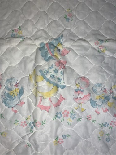 NOS Vintage 1960s Baby Blanket Duck Themed Bunnytex Pink Girl 36” X 50” Quilted - Picture 5 of 10