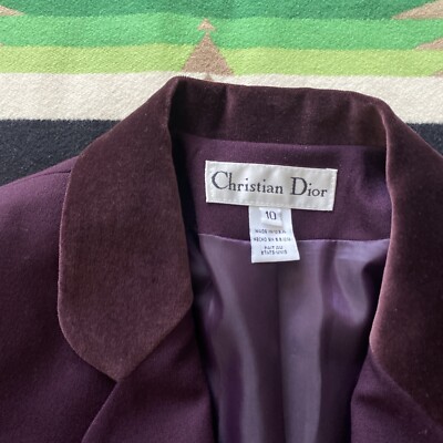 Vtg Christian Dior Women Plum Purple Velvet Collar/Cuffs Wool