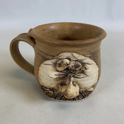 Vtg  Signed Sloven Funny Face 3D Art Pottery  Coffee/Tea Mug Handmade Stoneware