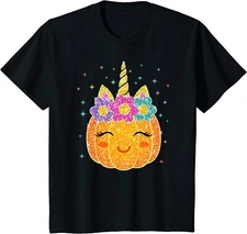 Cute Unicorn Pumpkin Halloween Thanksgiving Funny Tee Youth Unisex T-shirt