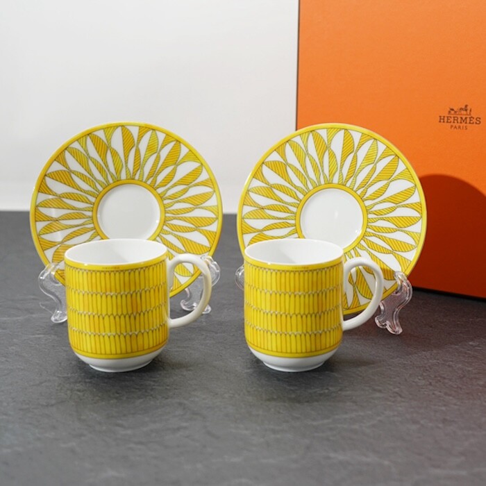 Hermes Soleil Coffee Cup Saucer Yellow Tableware 2 set Hermes Soleil Coffee Cup Saucer Yellow Tableware 2 set