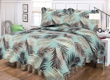 Palm Tree Leaves Puzzle Stitch Quilt Set Coverlet Tropical Fronds