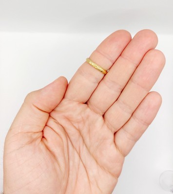 Bague Alliance Or 18k Jaune Ciselée Décor Fleuri - Taille 55, Vintage Circa 1960