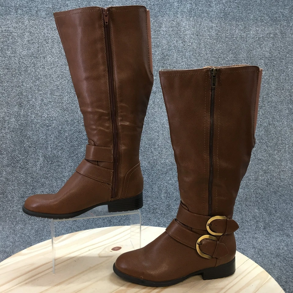 Life Stride Boots Womens 6.5 W-WC X-Must Tall Riding Brown Faux Leather Zipper - Image 2 of 4