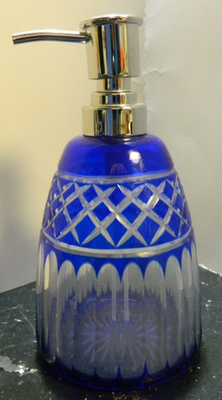 #ad Vintage Cobalt Cut To Clear Diamond Pattern Pump Hand Soap Dispenser 6.75quot;x3.63quot; $39.99