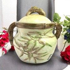 Croscill Jar Bamboo Asian Themed With Lid Crackle Finish Bathroom Accessory Jar