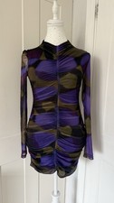 Zara Mesh Ruched Mini Dress | Abstract Print | Bodycon Party Dress | Size S UK 8