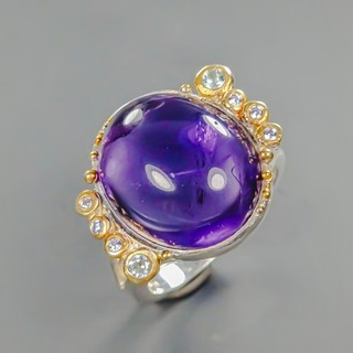 Jewellery 14ct Natural Amethyst Ring 925 Sterling Silver Size 8.5 /R426673