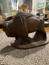 Red Mill Mfg American Buffalo Bison Handcrafted Figurine Carved Wooden
