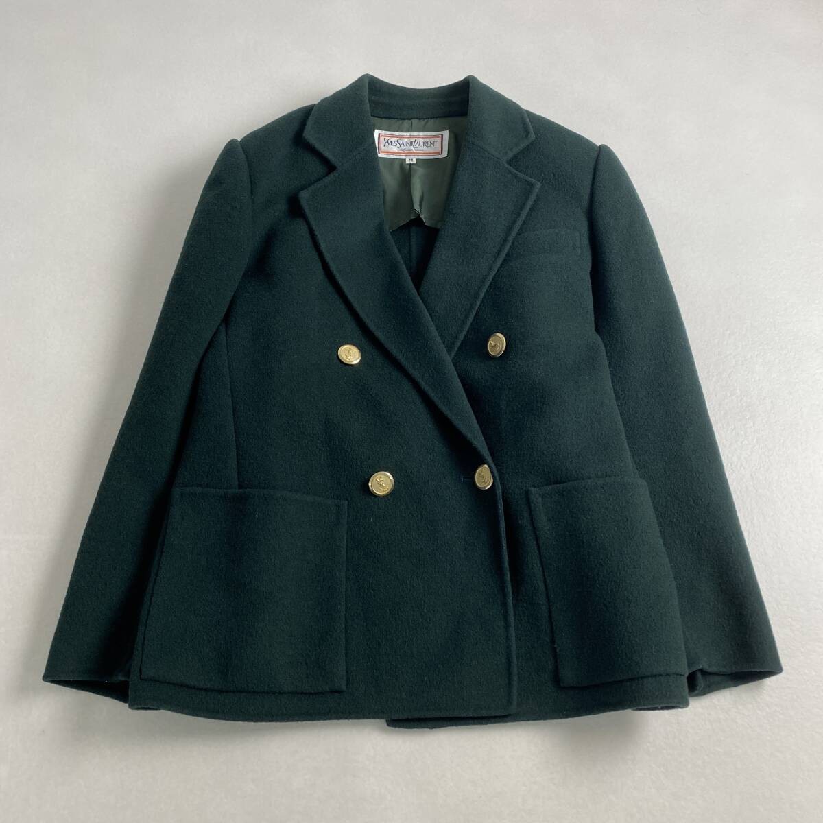 Yves Saint Laurent Giacca Sartoriale Bottone Oro Doppio Raro Verde Lusso Lana Squalo