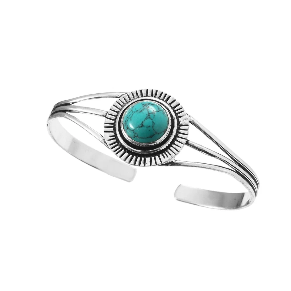 925 Sterling Silver Natural Turquoise Gemstone Handmade Jewelry Cuff Bracelet - Image 2 of 3