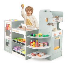 Grocery Store Pretend Play, Wooden Supermarket Playset with Checkout Counter,...