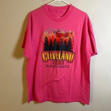 Vintage 1992 Cleveland Fire El Dorado County Pink Single Stitch T-Shirt Mens XL