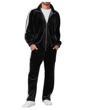 Mens Tracksuit 2 Piece Velour Sweatsuit for Men Casual Full Zip X-Large Black