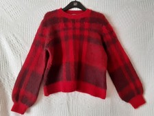 Ladies Red & Burgundy Tartan Look Fluffy Soft Touch Jumper Size M (12-14) Papaya