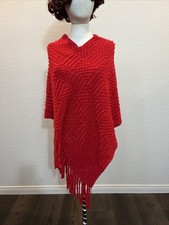 Poncho Red Cape INC Fringe Modern Sweater Shawl Teen Beach Summer