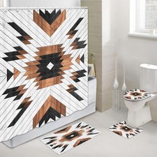 Native Americans Farmhouse Bathroom Curtains 4 Set Toilet Rugs Shower Decor