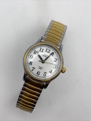 Timex Indiglo WR 30M Two Tone Quartz Women's Watch Stretch Band New Battery