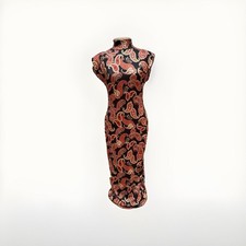 SHEIN Red Tan Black Paisley Print Asian Style Turtleneck Dress Size 4 Form Fit