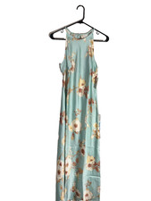 A New Day Womens Satin Halter Maxi Slip Dress M Mint Floral Open Back NWT