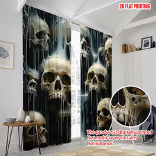 Window Curtains Polyester Light Filtering Spooky Skulls Print Curtains Pair