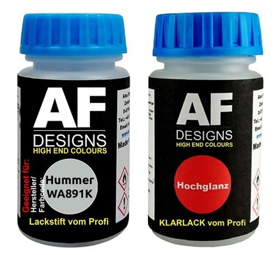 Lackstift für Hummer WA891K Silver Metallic + Klarlack je 50ml Autolack Basislac