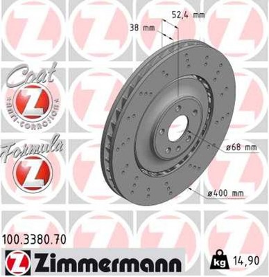 2x Bremsscheibe FORMULA Z ZIMMERMANN 100.3380.70 für AUDI A6 C7 4G2 4GC Avant A7
