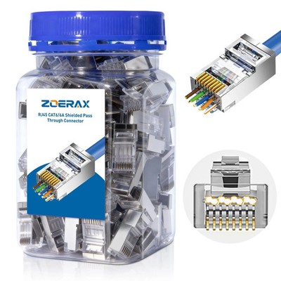 100-Pack Cat 6A RJ45 Pass Through Connector, Cat 6 RJ45 Connector Wire OD 1.2...