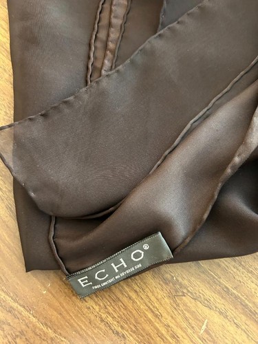 ECHO long neck scarf shawl 80 x 22 silk brown sheer - Picture 5 of 5
