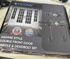 Ticonn Black Heavy Duty Square Style Double Front Door Handle Deadbolt Set