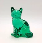 Fenton Art Glass Sitting Cat Figurine Emerald Green Paperweight Vintage 3.5"