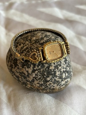 Vintage Woman's Seiko Watch w/ 2 Hearts, 16 Diamonds & Real Alaska Gold Nuggets