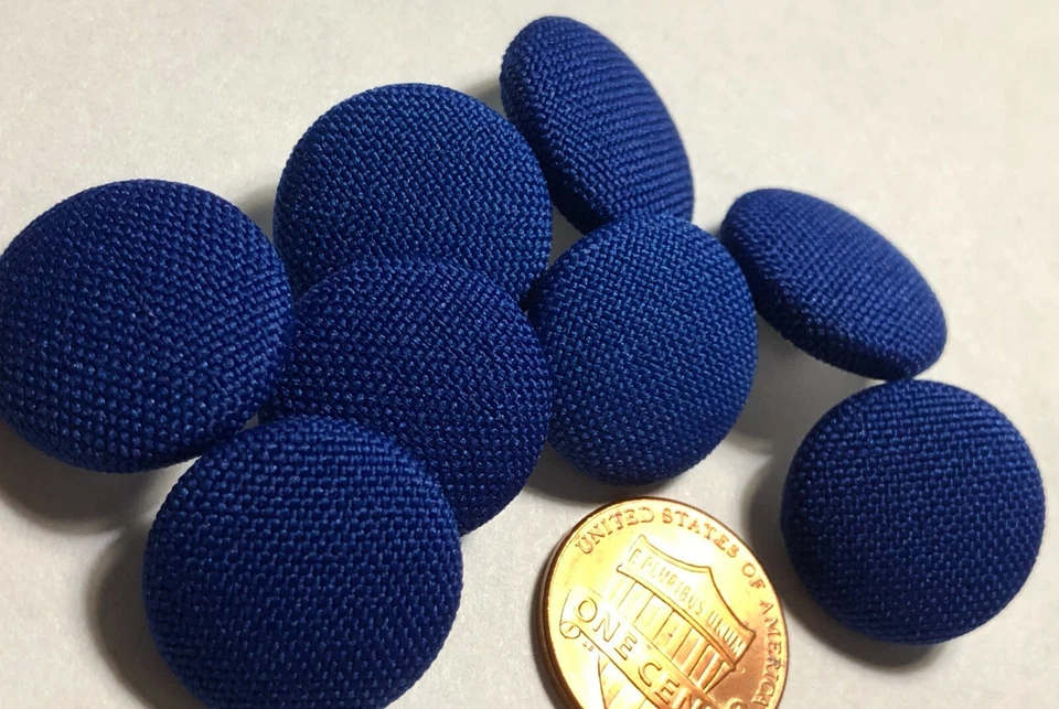 8 Vintage Domed Deep Blue Fabric Covered Shank Buttons 19mm 3/4" NOS 12236 - Image 2 of 4