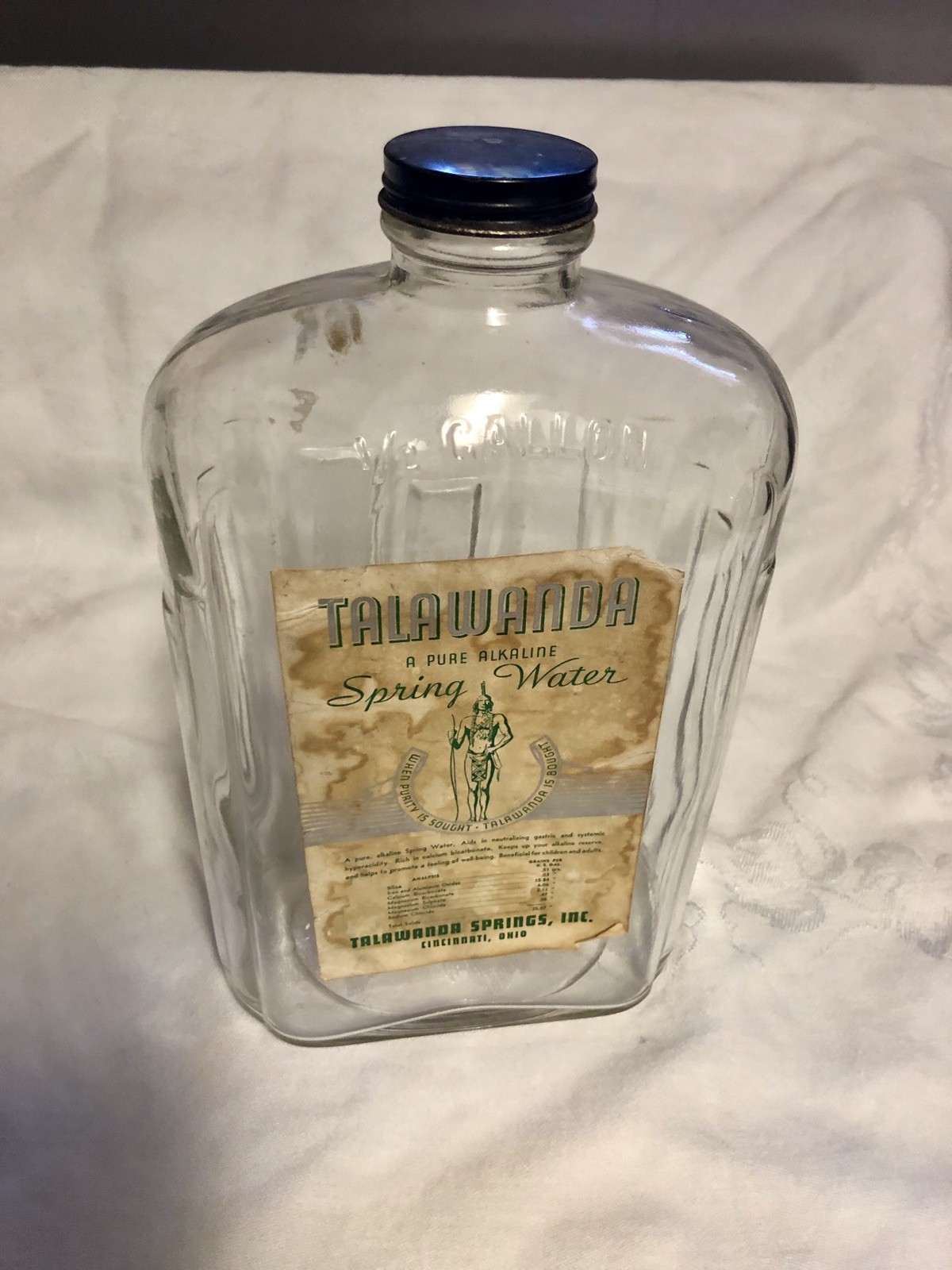 TALAWANDA SPRING WATER (Refrig.Bottle) INDIAN ON LABEL 1/2 Gallon Size