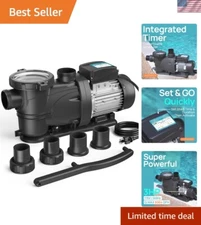 In/Above Ground Pool Pump, 3HP Self-Priming Timer Model – 70ft Lift Capacity