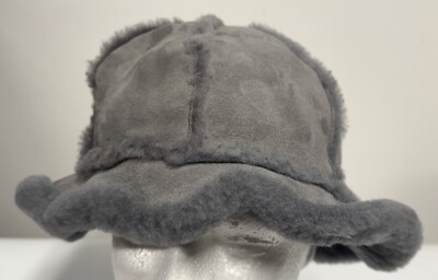 UGG Sheepskin Bucket Hat Gray Small/Medium Shearling Spill Seam NEW Daisy Mae