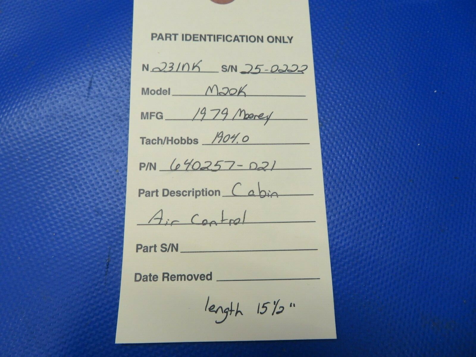 Mooney M20 / M20K Cabin Air Control P/N 640257-021 Length 15-1/2" (0821-734)