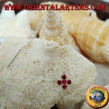 Orecchini in argento 925 ‰ a catenina croce con zirconi rossi da 7 cm.