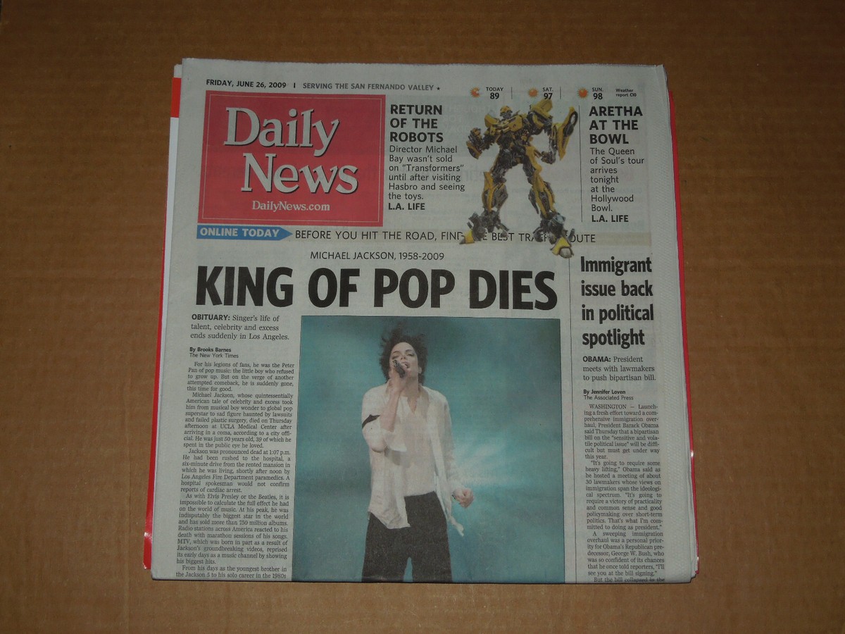 Michael Jackson Newspaper LA Daily News 