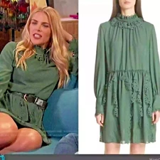 NWT See by Chloe Dress Laser Trim Cut Mini Mock Neck Green Marble 36 38 S M $721